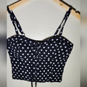 Wallflower Black and White Bustier Tank Top with Tie Front